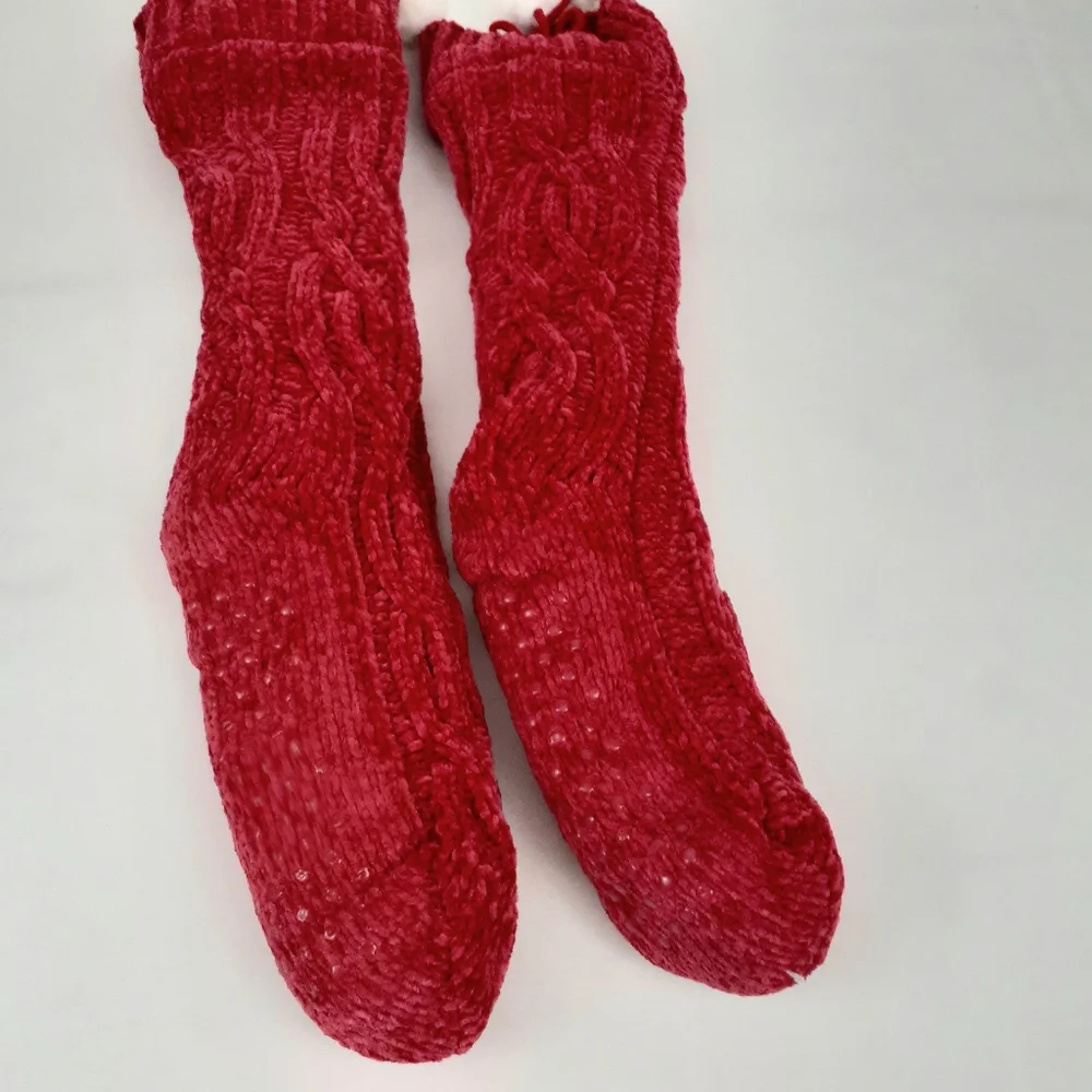 Joy Winter Ladies Slipper Socks With Gripper, Red, Size 4-10 Shoes